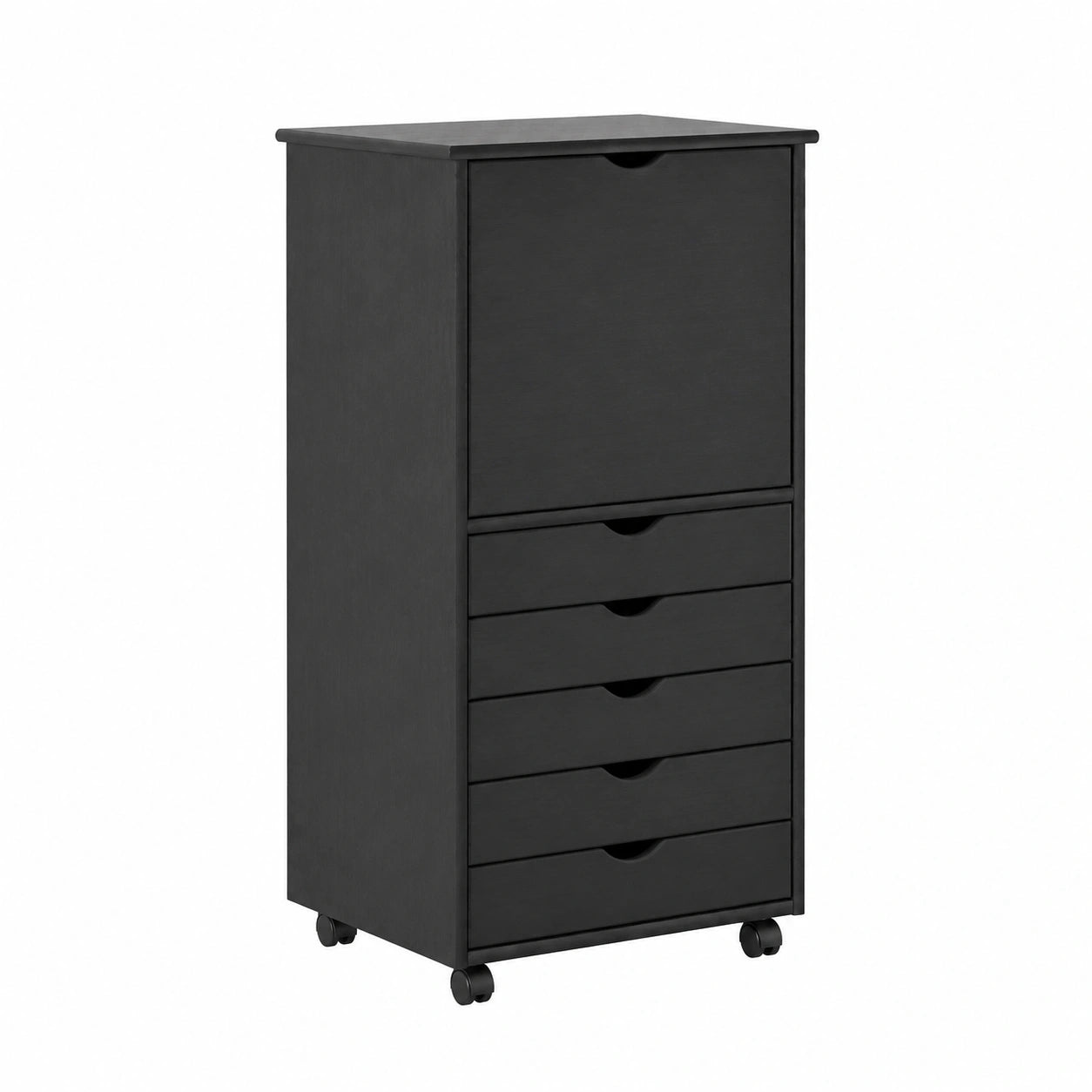 Credenza Mobile in Legno di Pino con Ruote e Mensole Grigie