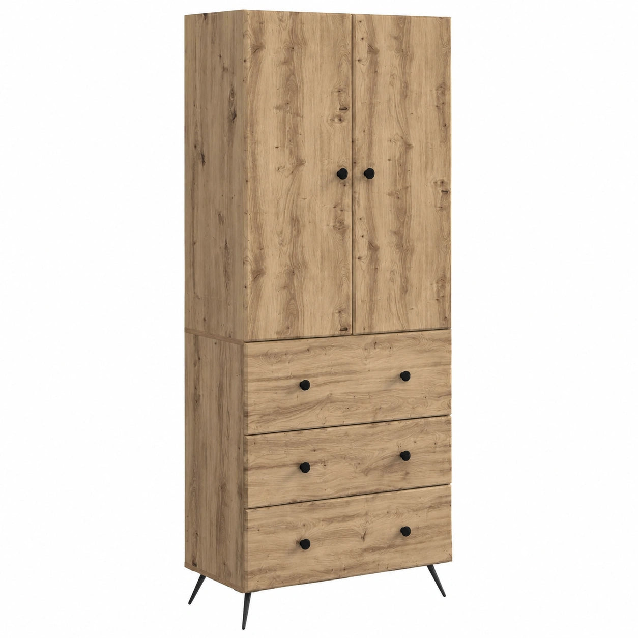 Coppia di armadi in rovere con cassetto e porta scorrevole, 66x34,5x90 cm, per ufficio e casa