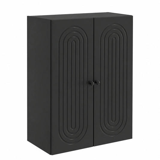 Mobile a Muro Nero in Legno con Ripiani, 66x34,5x90 cm, Spazio di Archiviazione per Casa e Ufficio