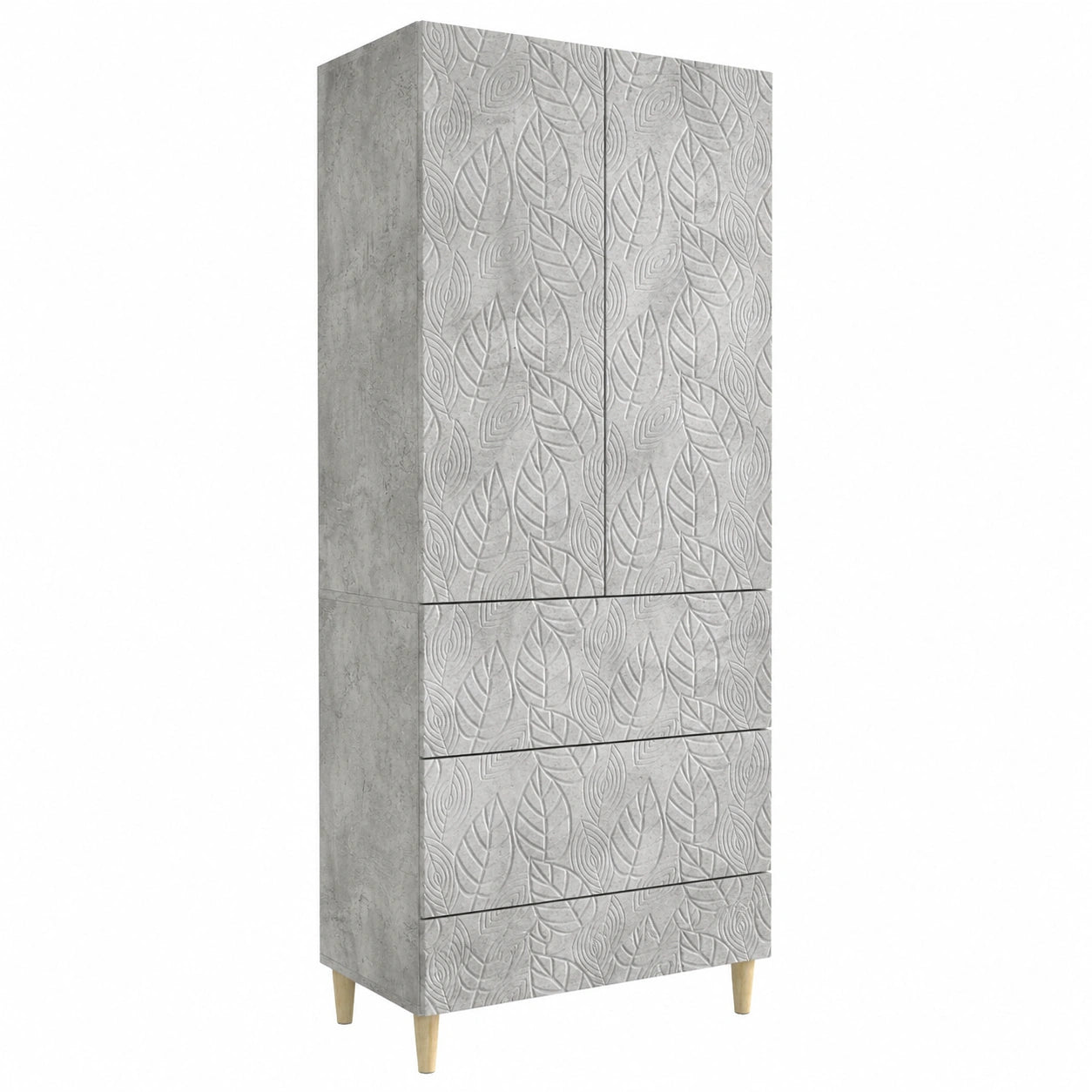 Mobile multiuso in legno grigio cemento con cassetti e ante, 66x34,5x90 cm, ideale per ufficio e casa