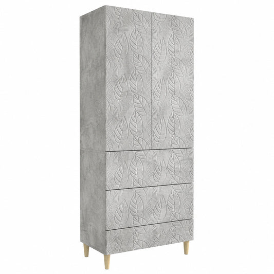 Mobile multiuso in legno grigio cemento con cassetti e ante, 66x34,5x90 cm, ideale per ufficio e casa