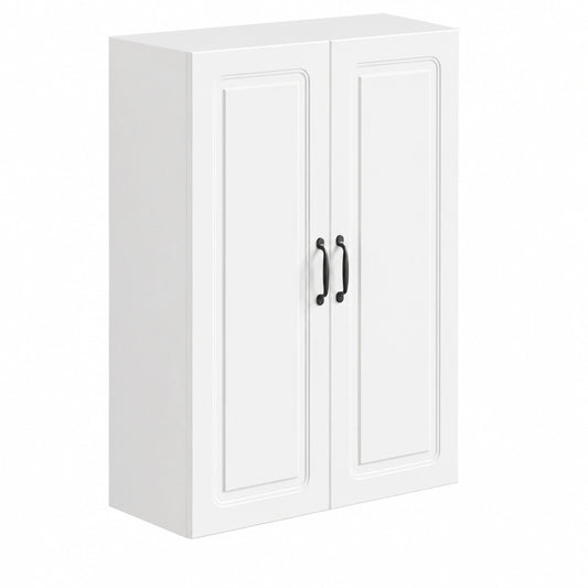 Credenza bianca in legno con doppia anta e ripiani regolabili, 66x34,5x90 cm, per ufficio e garage