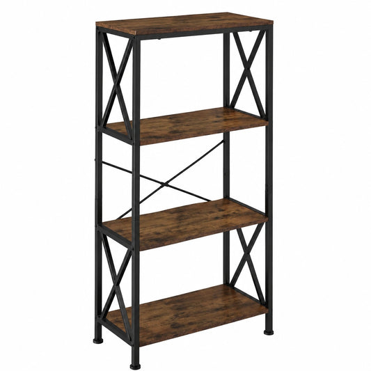 tectake® Scaffale in Legno e Metallo Stile Industriale, 4 Ripiani con Dettagli a X, Libreria per Ufficio e Soggiorno, 61,5x31,5x133,5 cm, Finitura Legno Scuro