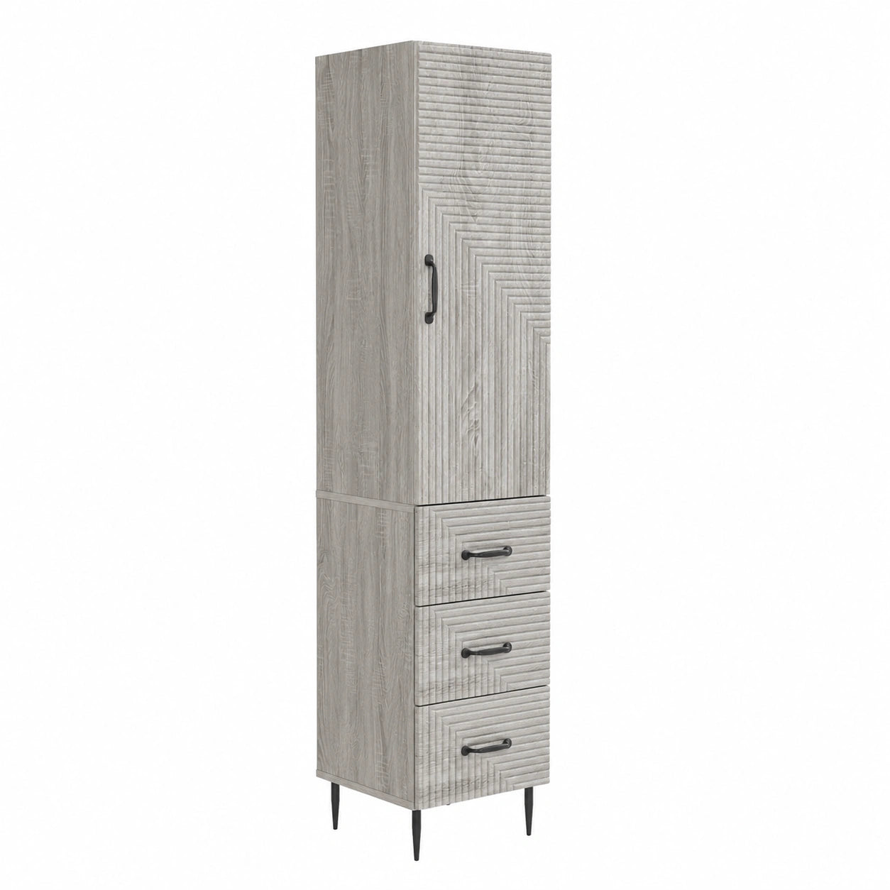 Set di 2 armadi in legno grigio Sonoma con cassetto e scaffale, 33x34,5x90 cm, ideale per ufficio, soggiorno e corridoio