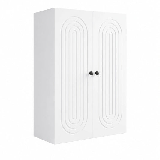 Credenza a Muro in Legno Bianco con Doppia Anta e Ripiani, 66x34,5x90 cm, Ideale per Ufficio e Garage