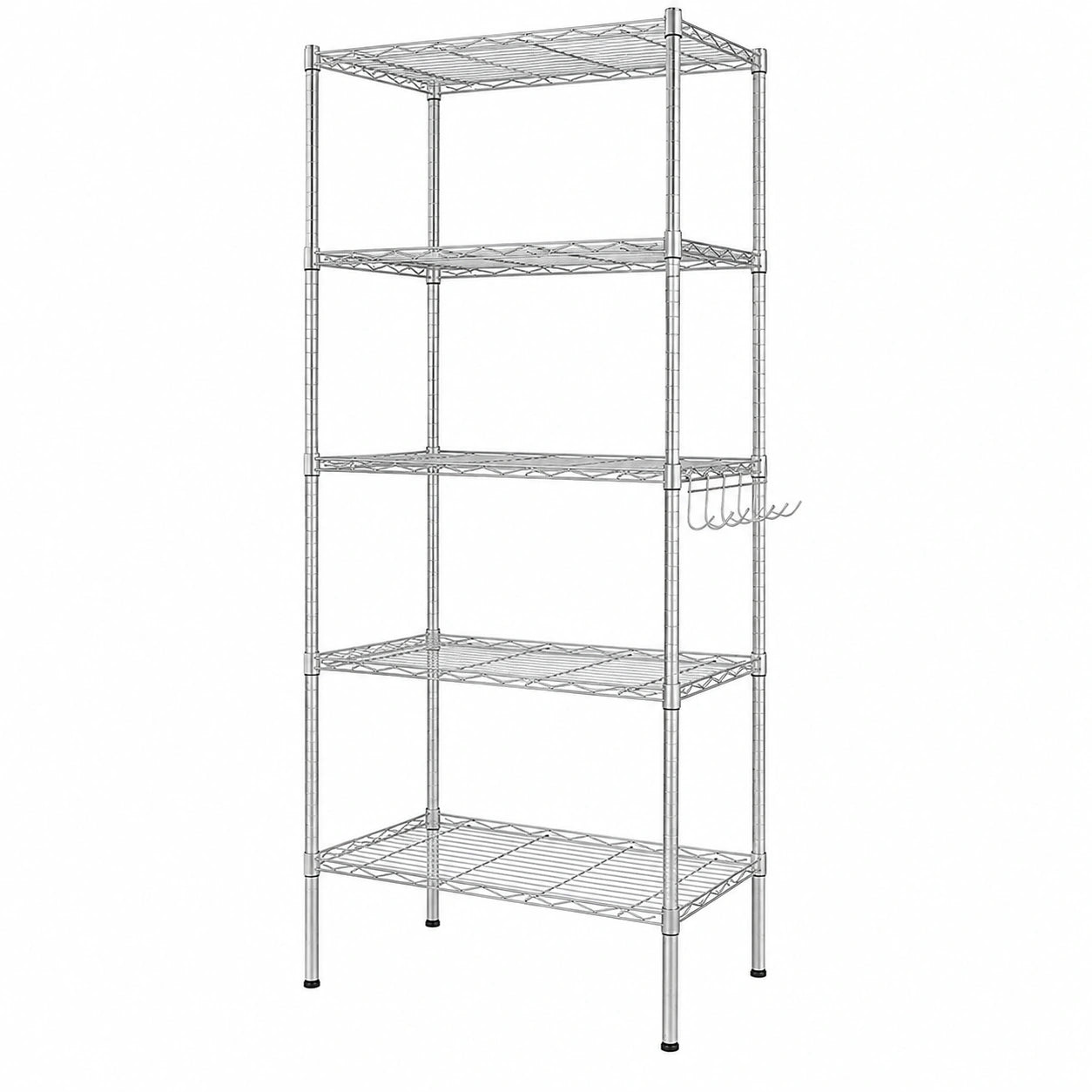 Himimi - Scaffale da Cucina in Metallo con 6 Mensole e Ganci Laterali, Cromato, 54x29x160 cm, Argento