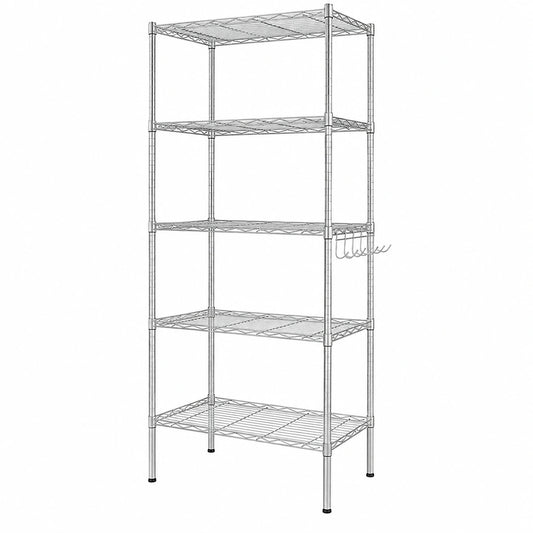 Himimi - Scaffale da Cucina in Metallo con 6 Mensole e Ganci Laterali, Cromato, 54x29x160 cm, Argento