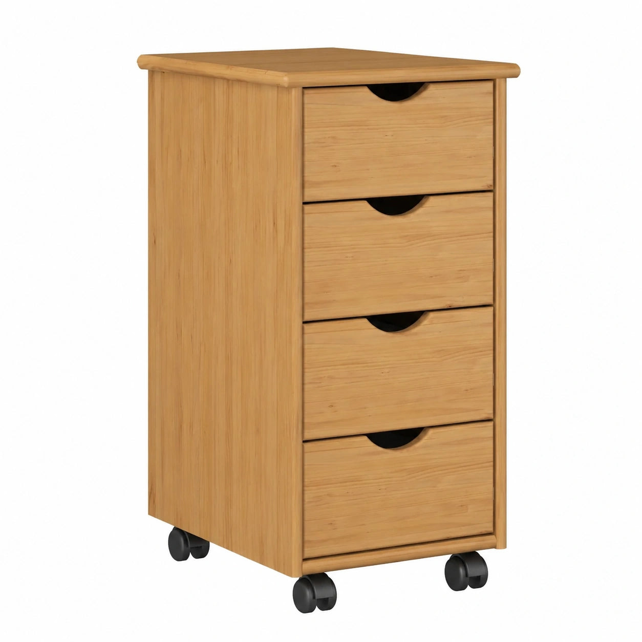Mobile Portaoggetti in Legno Massello di Pino con Ruote, 4 Cassetti, Marrone Miele, 34x39x65,5 cm