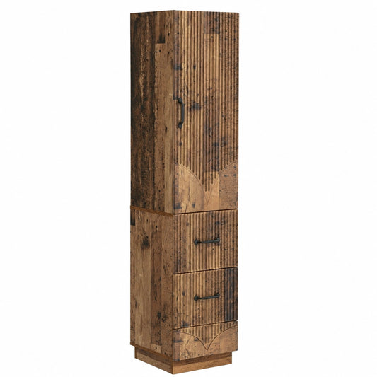Coppia di Armadi in Legno Vintage con Cassetto e Ripiano, 33x34,5x87 cm, Ideale per Ufficio, Soggiorno e Garage