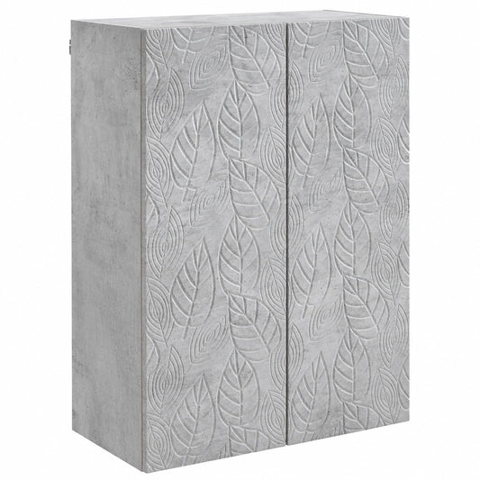 Pensile in legno grigio cemento con 2 ante e 2 ripiani 66x34,5x90 cm per soggiorno e ufficio