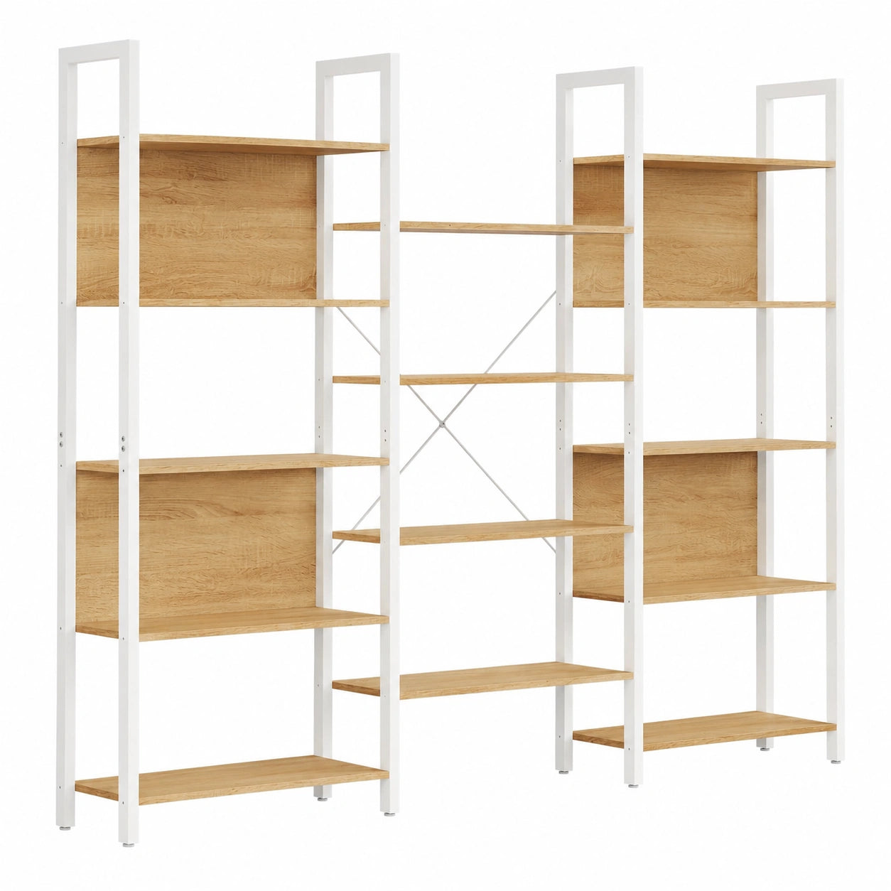 Libreria VASAGLE a 14 Ripiani in Stile Industriale, Struttura in Metallo, Rovere e Bianco, 24x158x166 cm