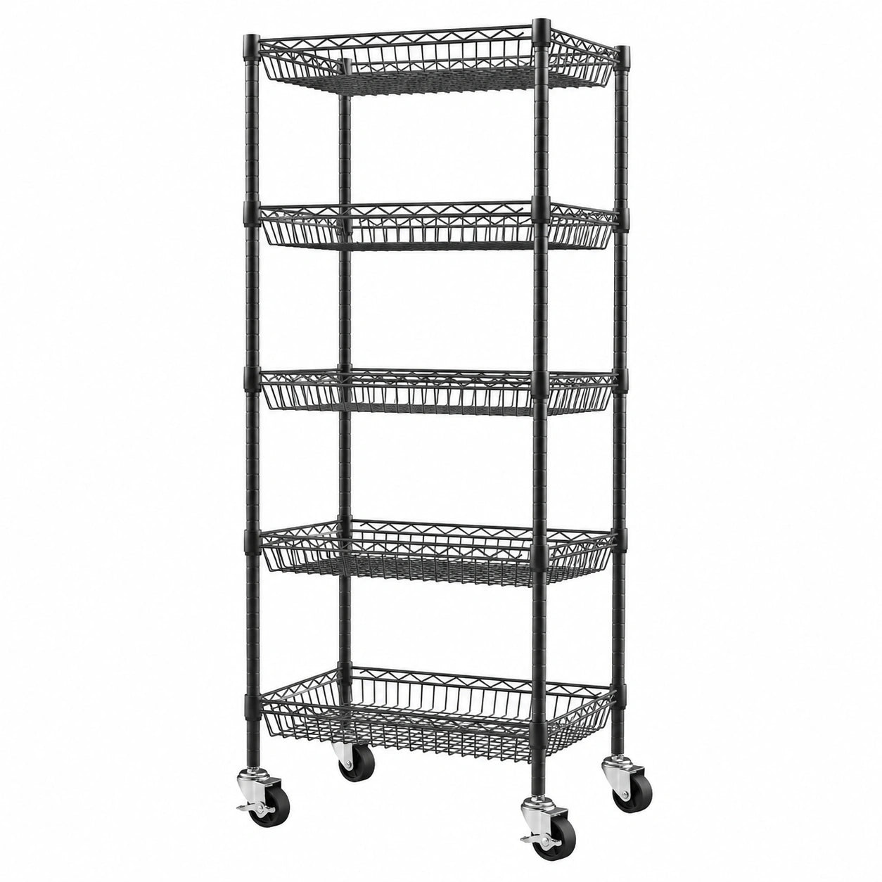 Scaffale in Metallo a 6 Ripiani con Ruote, Altezza Regolabile, Organizer per Casa, 43x30x165 cm, Nero